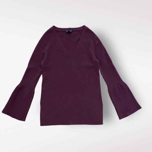 J.Crew Maroon‎ Bell Sleeve V-Neck Wool Blend Sweater Size S - Picture 1 of 9